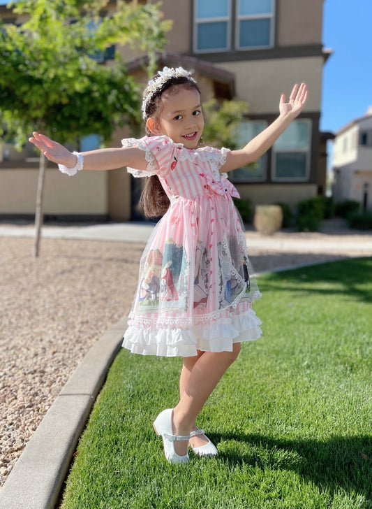 Girls' bunny and bows dress in pink or yellow