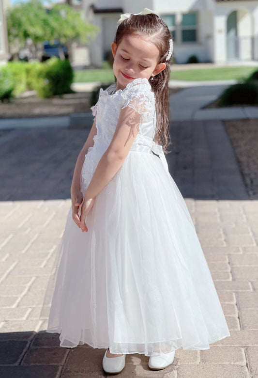 Girls' pure white princess dress for flower girl and formal occasions